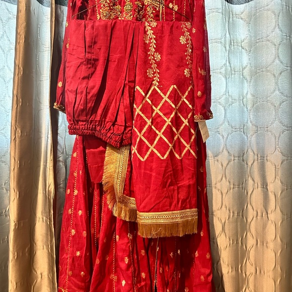 Pakistani Designer Pink gown style 3 Pc set. With tassle and gota dupatta. - Picture 3 of 7